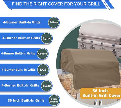 Covers & All Built-in Grill Cover for Outdoor Grill – Heavy Duty 12 oz Waterproof Built-in BBQ Grill Cover, PVC-Coated Polyester with Elastic Hem for Snug Fit (36 x 26 x 14 inches, Beige)