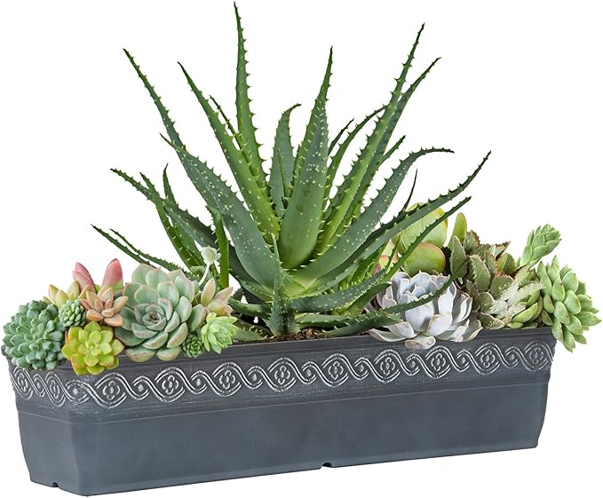 Classic Home and Garden Corinthian Resin Flower Pot Rectangle Planter, Storm Blue, 18", 4 Pack