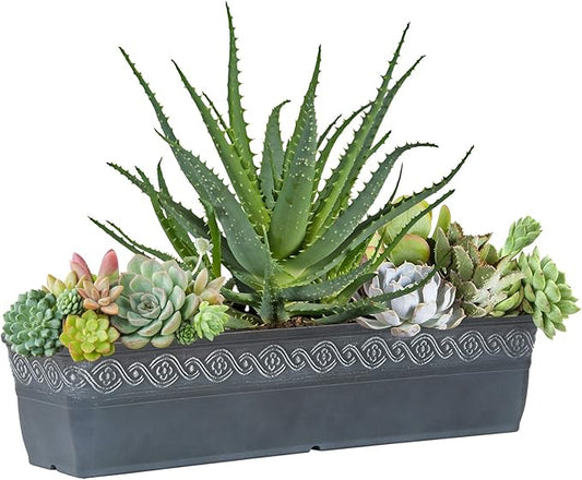 Classic Home and Garden Corinthian Resin Flower Pot Rectangle Planter, Storm Blue, 18", 4 Pack