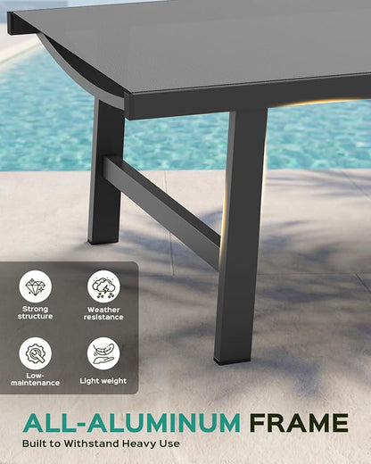 Patio Chaise Lounge Chair Outdoor with Wheels&Armrests, Aluminum Pool Lounge Chairs Five-Position Adjustable Recliner with Side Table, Outdoor Beach Lounge Chairs for Outside, Deck, Yard, Dark Gray