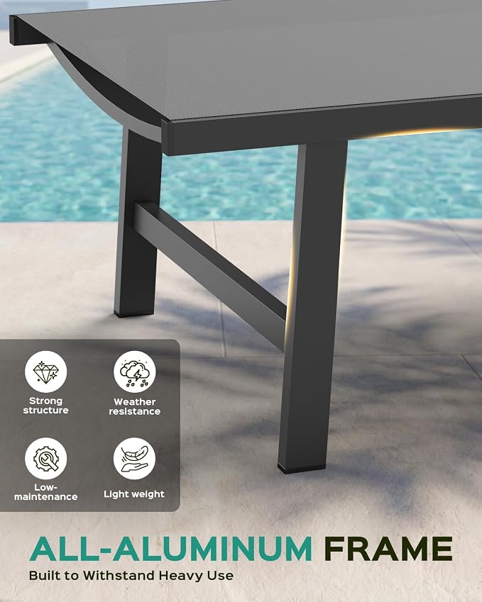 Vexwalx Patio Chaise Lounge Chair Outdoor with Wheels&Armrests, Aluminum Pool Lounge Chairs 5-Position Adjustable Recliner, Outdoor Beach Lounge Chairs for Outside, Patio, Deck, Yard, Dark Gray