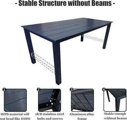 70.9-Inches Poly Lumber Outdoor Dining Table, HIPS Patio Dining Table with Umbrella Hole, Weather Resistant (Navy Blue, 1 Piece)