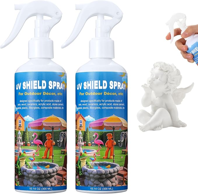 Swiffen 2 Pack UV Protectant Spray for Outdoor Decor Furniture Clear Water-Based Shield Prevents Fading Peeling Cracking Ideal for Resin Wood Metal Garden Statues 10.14 Fl Oz Each