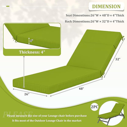 2 Pcs Chaise Lounge Cushions Outdoor, 80" L X 26" W X 4" D Lounge Chair Cushions for Outdoor Furniture, High-Density Foam Patio Chaise Cushion-Waterproof Fade-Resistant ThickPatio lounge chair cushion