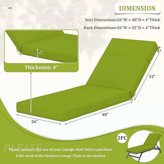 2 Pcs Chaise Lounge Cushions Outdoor, 80" L X 26" W X 4" D Lounge Chair Cushions for Outdoor Furniture, High-Density Foam Patio Chaise Cushion-Waterproof Fade-Resistant ThickPatio lounge chair cushion