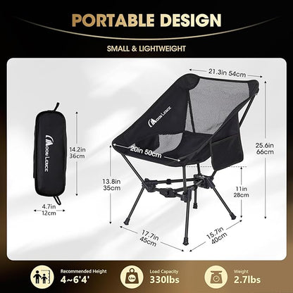 MOON LENCE Portable Camping Chair Backpacking Chair - The 4th Generation Ultralight Folding Chair - Compact, Lightweight Foldable Chairs for Hiking Mountaineering, Beach (Onyx)