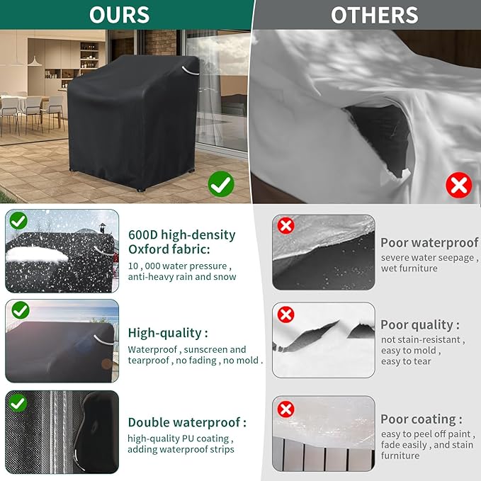 AKEfit Patio Chair Covers for Outdoor Furniture Waterproof 1 Pack,Heavy Duty Outdoor Chair Covers Waterproof for Lawn Lounge Seat, Wicker, Adirondack&Rocking Chairs,Black-28Wx36Dx47H inches