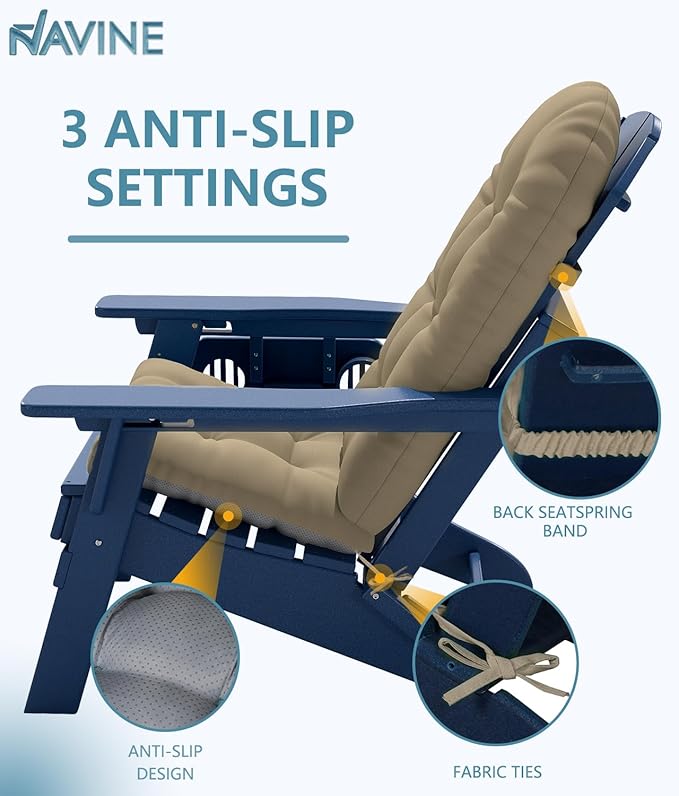 Adirondack Chair Cushion, Thickened Patio Chair Cushions with Ties, Waterproof and UV-Protected Rocking Chair Cushion for Indoor and Outdoor, Khaki.