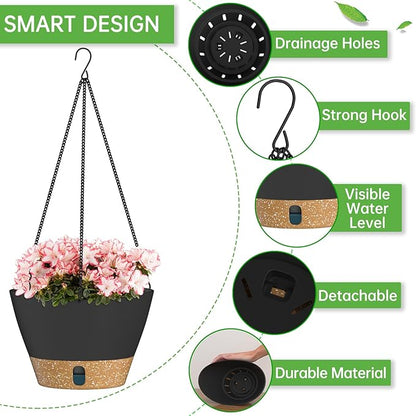ZMTECH 2 Pack 8 Inch Hanging Planters for Indoor Plants, Modern Gray Hanging Planter with Visible Water Level Window & Removable Tray, Decorative Plant Hanger Indoor for Home Decor