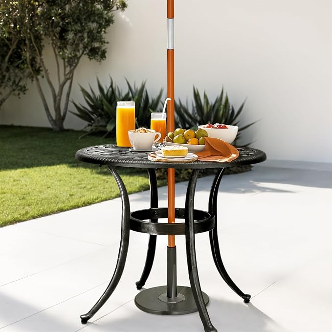 Outvita Patio Side Table, 23.6in Outdoor Round Cast Aluminum Bistro Table with Umbrella Hole and Antique Design for Backyard Porch Pool Balcony Deck Black