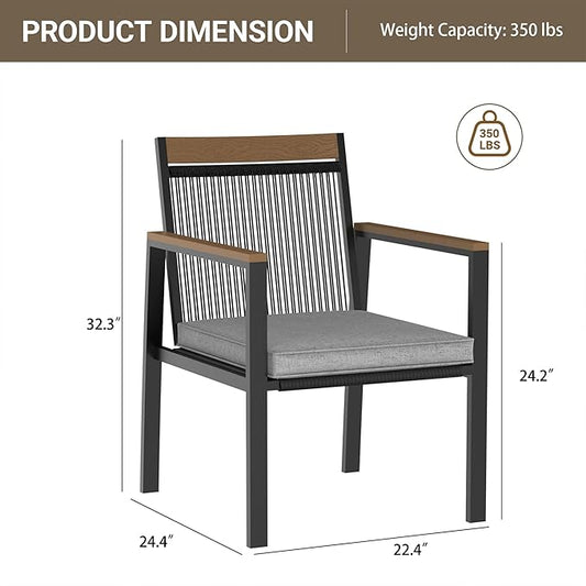 Set of 2 Outdoor Dining Chairs – Ergnomic Patio Seating with Handwoven Rope Design and Soft Cushions for Patio, Backyard, Poolside, Balcony – 350lb Weight Capacity