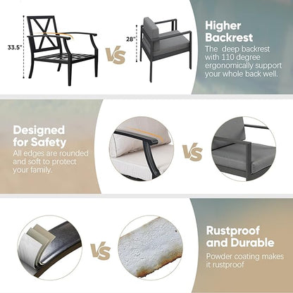 4 Pieces Patio Furniture Set w/loveseat,Coffe Table,Outdoor Conversation Metal Sofa with High Back and Thick Cushion,for Backyard,Garden,Beige