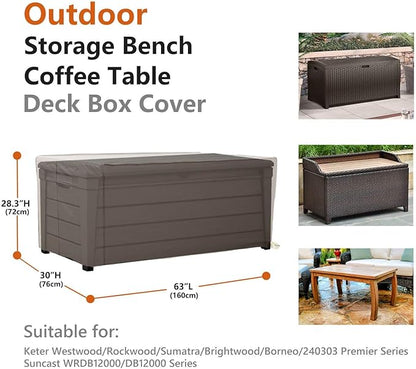 Patio Deck Box Cover, 63x30 Inch Fire Pit Covers with Straps and Handles, Waterproof Heavy Duty Outdoor Furniture Winter Cover for Keter, Suncast, Lifetime Container