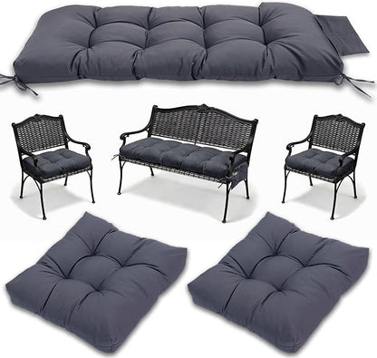 3 Pcs Wicker Chair Cushions Patio Loveseat Chaise Cushion Set - 1200D 47x19*4 Inch Waterproof Wicker Bench Cushions with 2 19x19x4 Inch Chair Cushions for Garden Porch Wicker Patio Furniture(Grey)