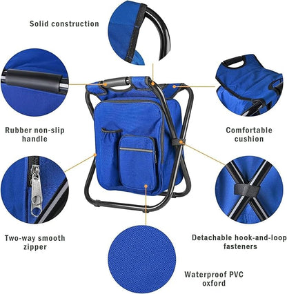 Kikerike Backpack Stool Cooler Chair Heavy Duty 300 LBS Max Load Portable Lightweight Stool Backpack Folding Fishing Cooler Seat for Camping Hunting Fishing - Dark Blue