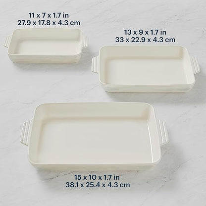Pyrex 3-Piece Ceramic Bakeware Set, Nonstick Casserole Dish with Handles, Lasagna Oven Pans, Bakers, For Baking, Roasting, Steaming, Rectangular