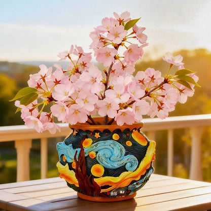 Starry Night Floral Planter, Unique and Interesting Abstract Art Flower pots, Vibrant Colors, Perfect for Home/Garden Artistic Decoration (Starry Sky)