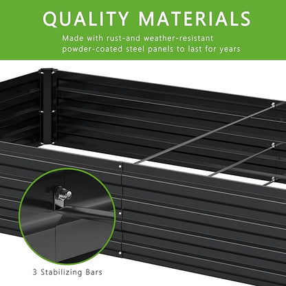 DIIYIV 12x2x1FT Galvanized Raised Garden Bed Kit,Vegetable Boxes-Rectangle Metal Flower Box,Large Planter Raised Beds Outdoor Garden for Planting,Fruit,Herb-Black
