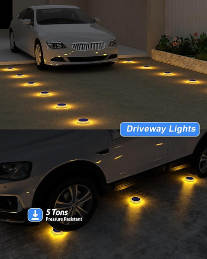 DetarZinLED Solar Step Lights for Outside Waterproof, 4 Pack Warm White Outdoor Stair Light Solar Powered, Stick on Lights for Deck, Dock, Driveway, Walkway, Pathway, Porch, Yard, Ground