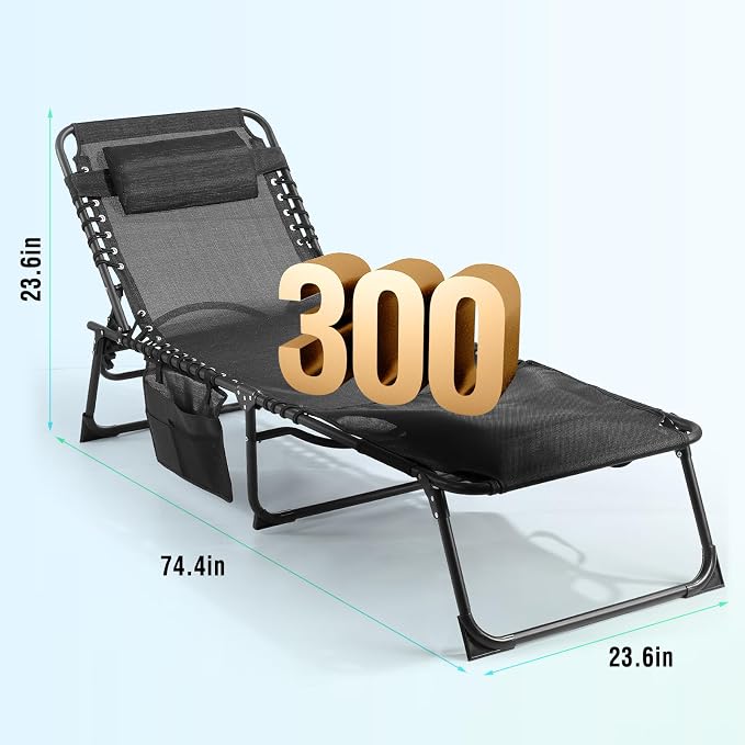 Unovivy Tanning Chairs with Face Hole Set of 2, Teslin Folding Outdoor Lounge Chair with 5-Position Reclining Back for Sunbathing, Pool, Patio, Camping