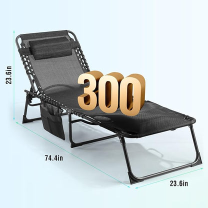 Unovivy Tanning Chairs with Face Hole Set of 2, Teslin Folding Outdoor Lounge Chair with 5-Position Reclining Back for Sunbathing, Pool, Patio, Camping