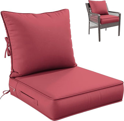 Premium Outdoor Seat Cushion Chair Cushions for Patio Furniture 24 L X 24 W X 5 H Waterproof & Fade Resistant Deep Seat and Backrest Cushion Set with Removable Covers for Chair, Sofa