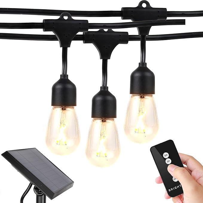 Brightech Ambience Pro – Solar Power Remote Control Outdoor String Lights with Edison Bulbs – Shatterproof, Commercial Grade LED Waterproof Patio Lights – 1W, 3,000K, Hanging, 27 ft