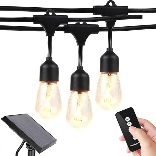 Brightech Ambience Pro – Solar Power Remote Control Outdoor String Lights with Edison Bulbs – Shatterproof, Commercial Grade LED Waterproof Patio Lights – 1W, 3,000K, Hanging, 27 ft