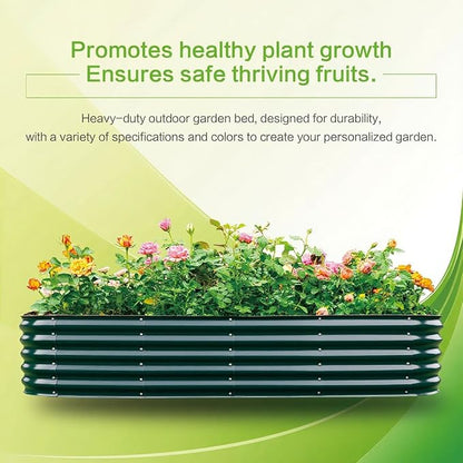 Gardmax Galvanized Raised Garden Bed, Lightweight Planter Boxes Outdoor with Easy Assembly, Large Garden Bed for Vegetables, Fruits, Flower Dark Green 8x2x1.5 FT