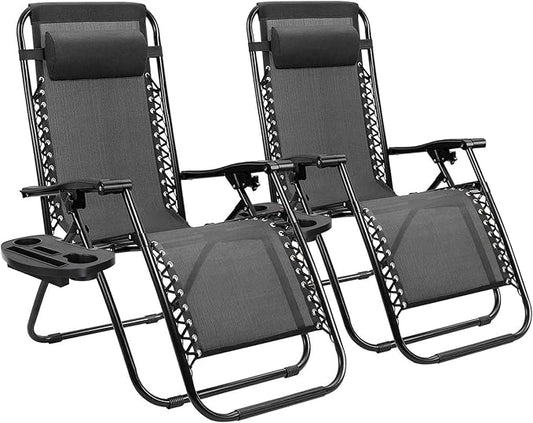 Homall Zero Gravity Chair Patio Folding Lawn Lounge Chairs Outdoor Lounge Gravity Chair Camp Reclining Chair with Pillows for Poolside Backyard and Beach Set of 2 (Dark Black)