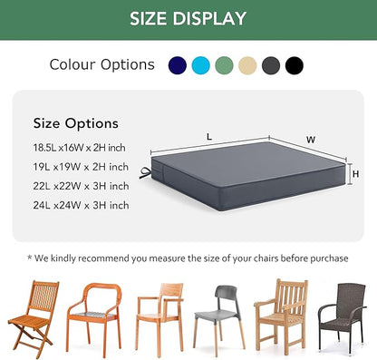 Outdoor Chair Cushions Set of 2: Waterproof & Fade Resistant Seat Cushion for Patio Furniture - 19 x 19 x 2 Inch Chair Pads with Ties and Hidden Zipper -Patio Chair Cushion Replacement, Dark Grey