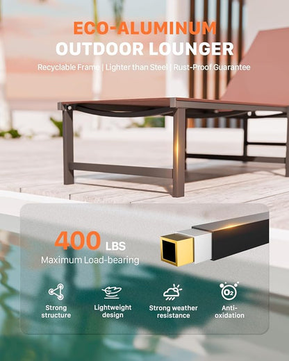 Patio Lounge Chair, Aluminum, 5 Adjustable Backrest, 1 PieceBrown | Lightweight rustproof aluminum.5 adjustable backrest positions.Breathable quick-dry fabric.For poolside,beach,lawn,backyard.