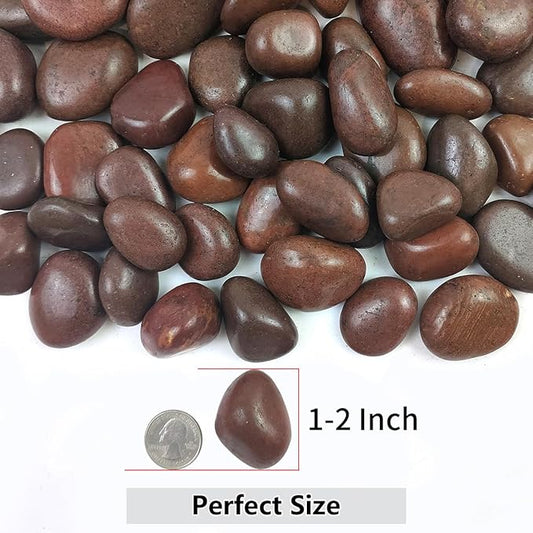 YISZM Rocks for Plant 2lbs, Red River Rocks 1-2 Inch Natural Pebbles for Indoor Plants, High Polished Decorative Stones Vase Filler Fish Tank Aquariums Landscaping Garden