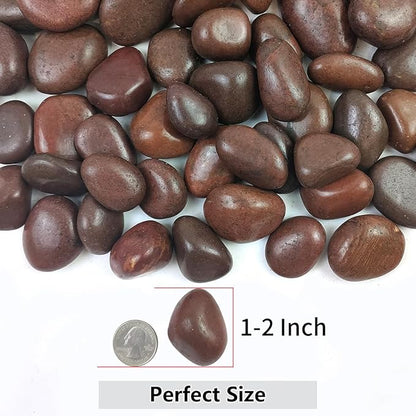 YISZM 40lbs Red River Rocks for Landscaping, 1-2 Inch Natural Pebbles for Indoor Plants, High Polished Decorative Stones Garden Outdoor and Indoor DIY Vase Filler Fish Tank Aquariums
