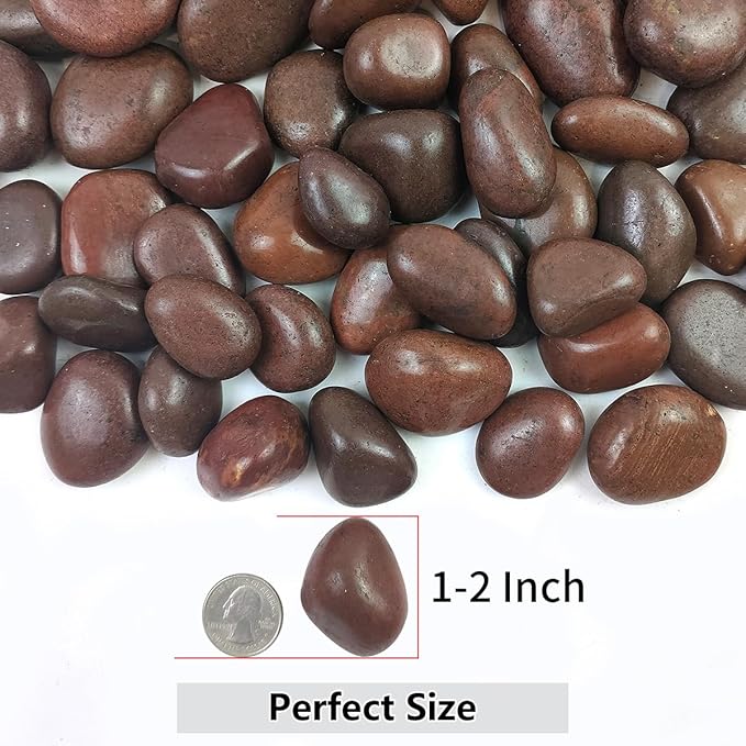 YISZM Rocks for Plant 5lbs, Red River Rocks 1-2 Inch Natural Pebbles for Indoor Plants, High Polished Decorative Stones Vase Filler Fish Tank Aquariums Landscaping Garden