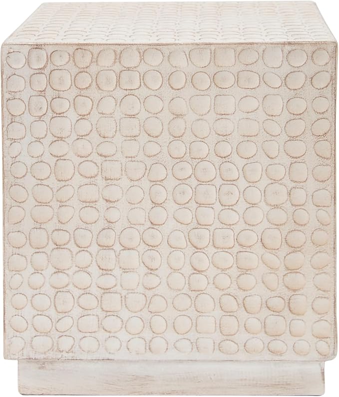 Christopher Knight Home Jeanie Outdoor Side Table Lightweight Concrete, Patio End Table Cube, MGO Fluted Coffee Table for Outside, Garden, Backyard, Poolside Accent Table, White Wash