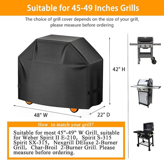 Aoretic Grill Cover, 48 inch Heavy Duty BBQ Gas Grill Cover for Outdoor Grill, Charbroil Grill Cover Barbecue Waterproof for Weber Char-Broil Monument, Dyna-glo Nexgrill T-Spun Polyester