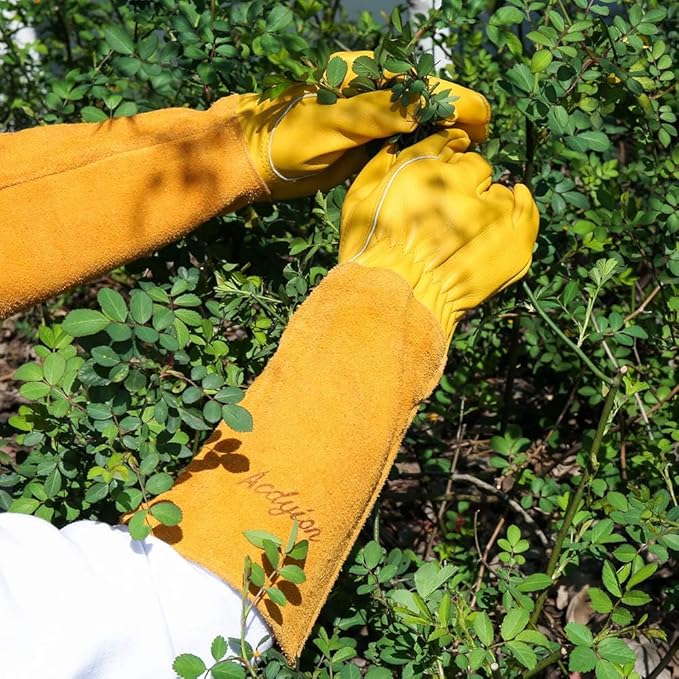 Acdyion Thorn Proof Gardening Gloves for Men & Women, Long Cowhide Leather Rose Pruning Gloves with Forearm Protection, Puncture Resistant Gauntlets for Cacti, Blackberries & Yard Work(yellow,X-Large)