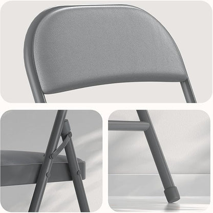 Nazhura 4 Pack Folding Chairs with Padded Vinyl Cushion Chairs with Comfortable Cushion and Durable Steel Frame for Home and Office, for Indoor and Outdoor Events (Grey Vinyl Padding 4 Pack)