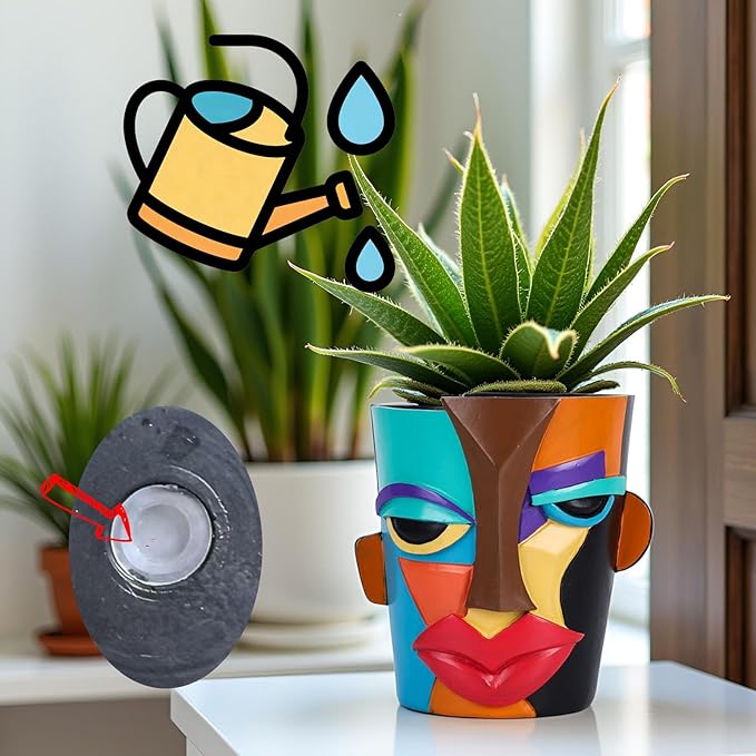 XMGZQ Abstract Cubism Face Planter,Pop Art Sculpture & Vase Decor,Unique Picasso Style Flower Pot,for 4-6 Inch Succulents & Houseplants,Drainage Hole Included,Statement Gift (Art Deco)