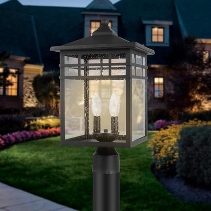 Outdoor Post Light Fixture, 2-Light Large Exterior Pillar Lantern with Black Finish & Seeded Glass, 10 Inch Square Pier Mount Lamp for Garden, Backyard, Courtyard, Patio, Deck, Pathway, Walkway