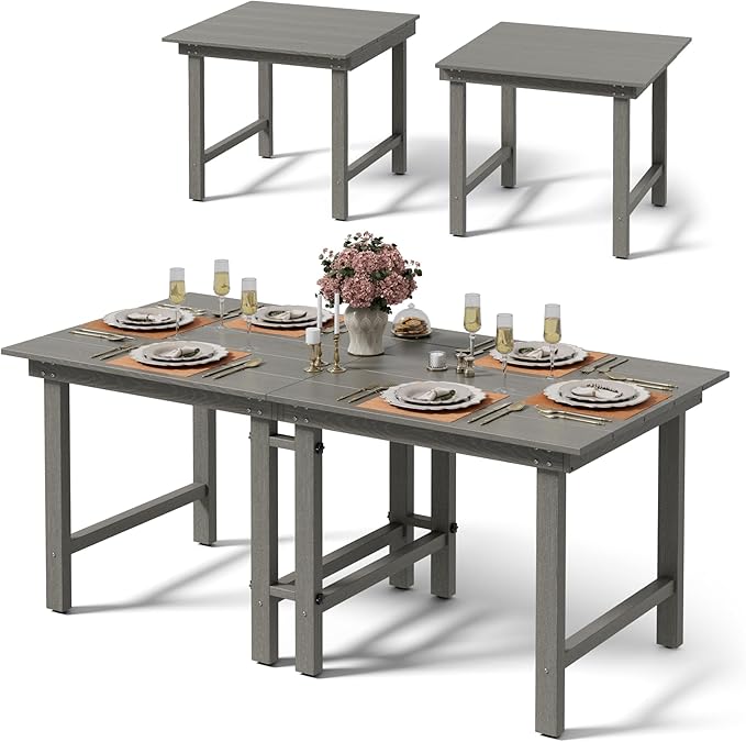 Anbuy Patio HDPE Dining Table Sets,Removable 2-in-1 Outdoor Patio Table,Dining Table for 6,Sun-Resistant and Easy to Clean, Low Maintenance for Balcony, Backyard, Lawn, Garden(Gray)