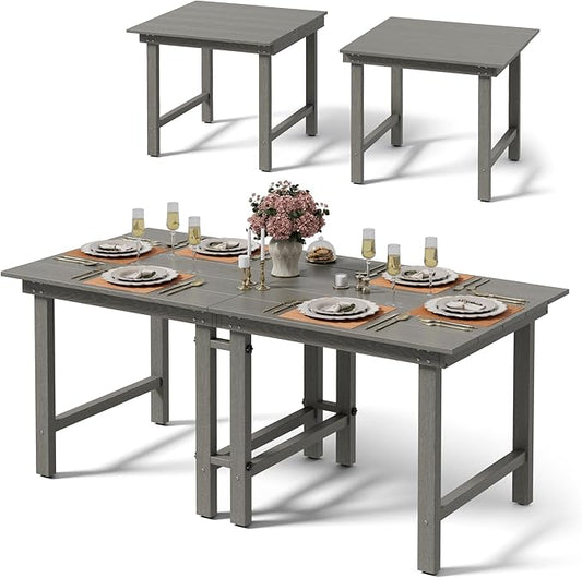 Anbuy Patio HDPE Dining Table Sets,Removable 2-in-1 Outdoor Patio Table,Dining Table for 6,Sun-Resistant and Easy to Clean, Low Maintenance for Balcony, Backyard, Lawn, Garden(Gray)