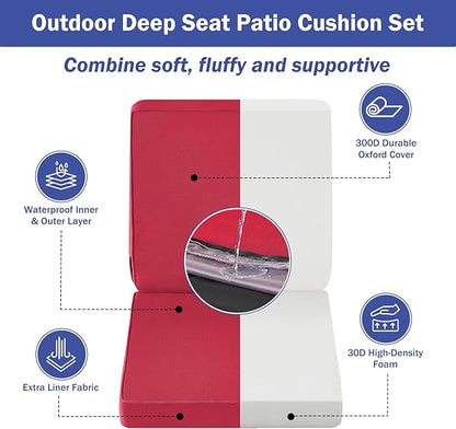 IPYNBAP Outdoor Cushions, Outdoor Chair Cushions 19x19x3 Inch, Cushions for Outdoor Furniture with Removable Cover, Waterproof & Fade Resistant Outdoor Seat Cushions for Patio, Lawn, Burgundy