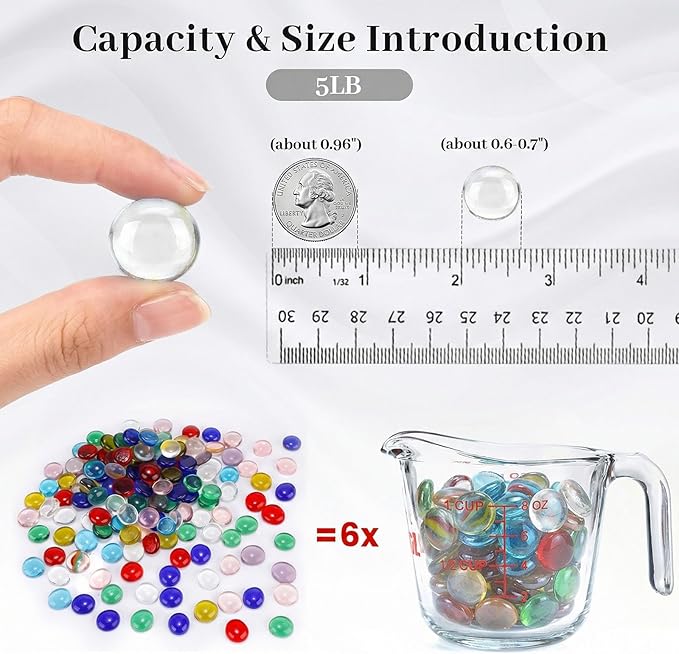 FUTUREPLUSX 5 Lb Flat Glass Beads, 500 PCS Assorted Colors Flat Gems for Aquarium Pebbles Vase Filler DIY Craft Table Scatter Decor
