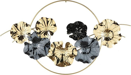 Deco 79 Stainless Steel Metal Floral Home Wall Decor Wall Sculpture with Circular Frame and Black Accents, Wall Art 35" x 3" x 20", Gold