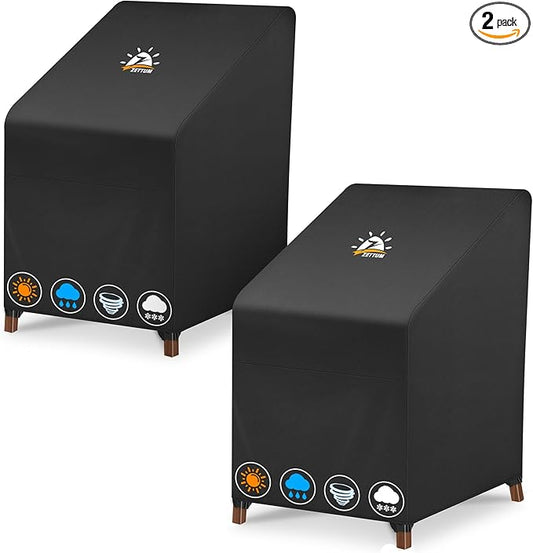 Zettum Stackable Patio Chair Cover 2 Pack - 600D Outdoor Chair Cover Waterproof & Heavy Duty, Lawn Furniture Stacking Seat Cover for 4 - 6 Outdoor Stackable Dining Chairs - 28 x 36 x 47 Inch