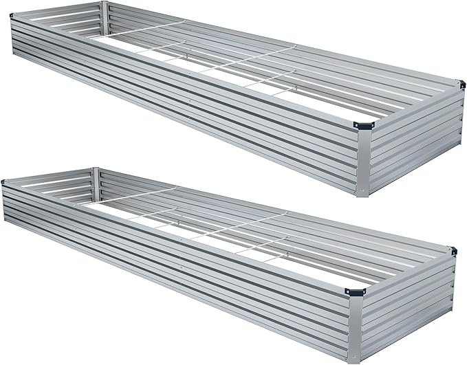 Meberam 2 Pack 12x4x1FT Galvanized Raised Garden Beds Kit Outdoor Metal Gardening Planter Box for Vegetable Elevated Flower Herbs,Silver