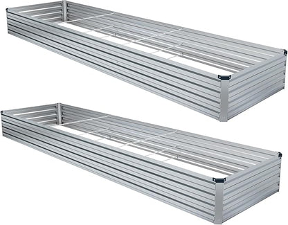 Meberam 2 Pack 12x4x1FT Galvanized Raised Garden Beds Kit Outdoor Metal Gardening Planter Box for Vegetable Elevated Flower Herbs,Silver