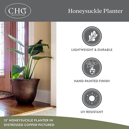 Classic Home and Garden Honeysuckle Resin Planters - Lightweight Indoor & Outdoor Plant Pots - UV-Resistant Plastic Flower Pots - Pot Planters for Flowers & Herbs (13", Blue Jean)